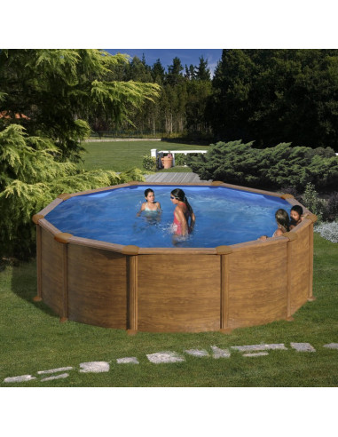 Piscina elevada redonda Ø460x132cms chapa imitación madera Gre PR458WO  - 1 
