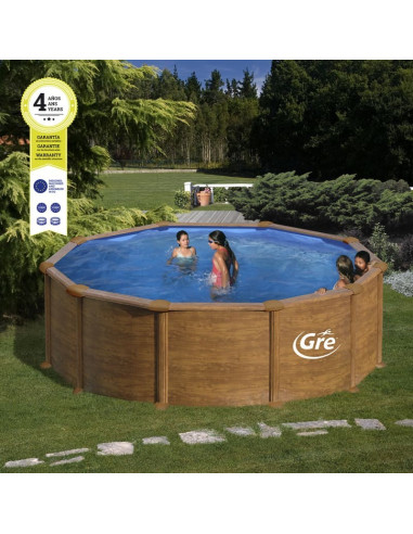 Piscina elevada redonda Ø460x132cms chapa imitación madera Gre PR458WO  - 7 