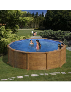 Piscina elevada redonda Ø350x132cms chapa imitación madera Gre PR358WO - 1 