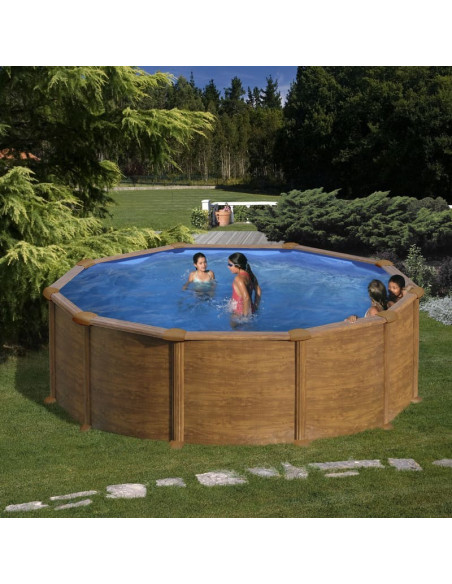 Piscina elevada redonda Ø350x132cms chapa imitación madera Gre PR358WO  - 1 