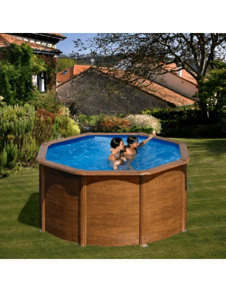 Piscina elevada redonda Ø240x120cm chapa imitación madera. Gre KIT240W  - 1 