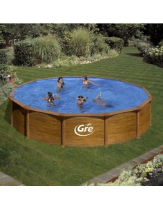 Piscina elevada redonda Ø550x132cm chapa imitación madera. Gre PR558WO  - 1