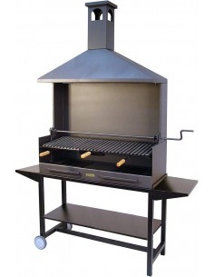 Barbacoa metálica negra con elevador y chimenea, 100x40xH217cm. Imex el Zorro 71590  - 1
