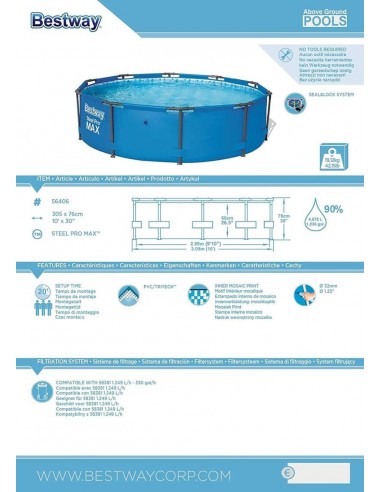 Piscina Desmontable Tubular Steel Pro max Ø305x76cm. Bestway 56406  - 4 