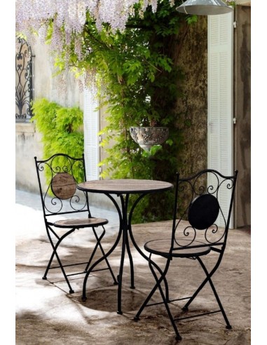 Set terraza mesa + 2 sillas metal y cerámica. Bizzotto Kansas  0806173  - 1 