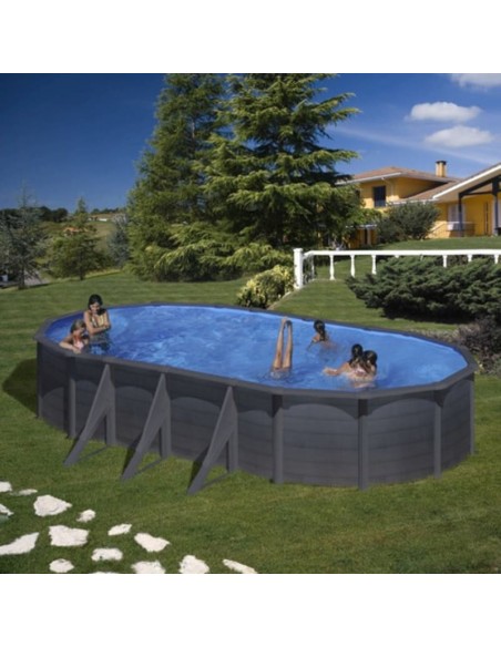 Piscina elevada ovalada color grafito 730X375X↕120CM. Gre Kea KIT730GF  - 1 