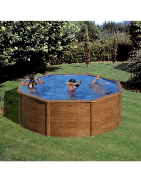 Piscina elevada redonda Ø300x120cm chapa imitación madera. Gre KIT300W  - 1 