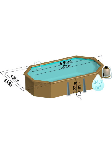 Piscina madera pino ovalada 656x456x131cms. Gre 790203 avocado  - 10 