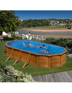 Piscina elevada ovalada 730x375x120cm imitación madera. Gre KIT730W  - 1 