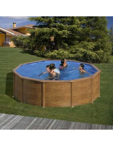 Piscina elevada redonda chapa imitación madera Ø460x120cm Gre KITPR453W  - 1 
