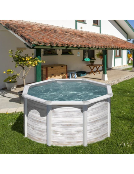 Piscina elevada redonda blanca Ø550X132cms. Gre Groenlandia KITPR558N  - 9 