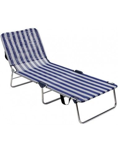 Cama playa aluminio sin muelles textil fibreline rayas azules y blancas. Alco 1060ALF-0056  - 1 