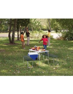 Mesa de camping 4 personas portátil con 2 bancos. Coleman 205584  - 1  2